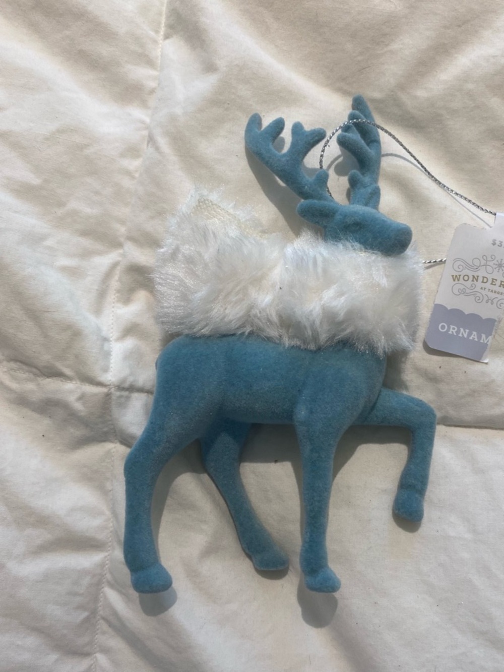 Wondershop Blue Velvet Reindeer Ornament with White Faux Fur Collar